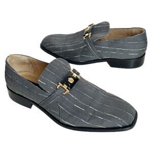 Emilio Franco Mens 10 Dress Shoes Gray White Stripe Gold Lion Head Horse Bit